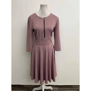Chicme Women A Line Dress Size XL Round Neck Zip Front 3/4 Sleeves Zipper front